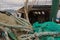 Stern of an Italian fishing boat with nets ready for fishing