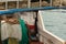 Stern of an Italian fishing boat with nets ready for fishing