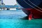 Stern ship mooring alongside in the sea with rudder