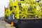 The stern superstructure and gantry of the Dutch ship Tridens bearthed at Kennedy Wharf in Cork Harbour in Ireland during a snow s