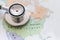 Stethoscope on America map background