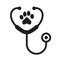 Stethoscope and Animal Footprint Veterinary Concept Silhouette Icon. Veterinarian Medicine Equipment Glyph Pictogram