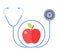 The stethoscope and apple. Healthy food flat concept vector