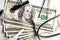 Stethoscope on a background of money - a business concept in medicine, a bribe to a doctor. Horizontal frame