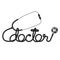 Stethoscope black color and doctor text made from cable isolated