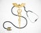 Stethoscope and caduceus icon forming dollar shape. 3D illustration