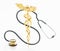 Stethoscope and caduceus icon forming dollar shape. 3D illustration