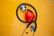 Stethoscope doctors and red heart cardiology placed on a Yellow table in the hospital,  concept: diagnostics disease health presc