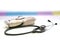 Stethoscope or ear pieces of doctor with aluminium box on blur background