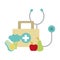 Stethoscope, first aid kit and healthy fruits and vegetables icon