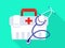 Stethoscope first aid kit icon, flat style