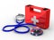 Stethoscope and first aid on white background