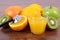 Stethoscope, fresh fruits and juice, healthy lifestyles and nutrition