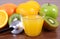 Stethoscope, fresh fruits and juice, healthy lifestyles and nutrition