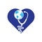 Stethoscope globe heart shape concept logo design