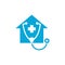 Stethoscope House Medical Logo Design Vector. Home Clinic Health Care Vector Graphic.