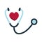 Stethoscope icon with heart shape. Health care and medicine concept. Heartbeat hearing equipment. Medical instrument for