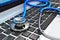 Stethoscope on laptop keyboard