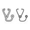 Stethoscope line and glyph icon, medicine and cardiology, medical instrument sign, vector graphics, a linear pattern on