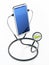 Stethoscope listening to the smartphone. 3D illustration