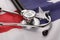 Stethoscope over american flag