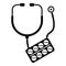 Stethoscope, pills icon, simple style
