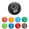 Stethoscope, pills icons set color