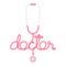 Stethoscope pink color and doctor text made from cable flat design