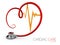 Stethoscope in shape of heart. 3d illustration. Stethoscope, heartbeat sign
