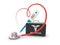 Stethoscope in shape of heart 3d illustration. Stethoscope, heartbeat sign