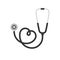 Stethoscope in shape of heart. Black icon isolated on white background. Stock vector illustration can be used to promote