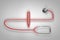 Stethoscope shape thermometer on white - grey background. Concept healthcare.