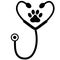 Stethoscope silhouette with animal paw print icon on white background. flat style. veterinary medicine logo. medical and health