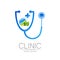 Stethoscope, tablet, leaf and cross vector logotype in blue color. Medical symbol for doctor, clinic, hospital and