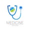 Stethoscope, tablet vector logotype in blue color. Medical symbol for doctor, clinic, hospital and diagnostic. Modern