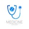 Stethoscope, tablet vector logotype in blue color. Medical symbol for doctor, clinic, hospital and diagnostic. Modern