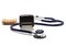 Stethoscope, tablets and doctor stamp