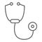 Stethoscope thin line icon. Heartbeat listening, diagnostic tool symbol, outline style pictogram on white background