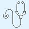 Stethoscope thin line icon. Medical equipment. Health care vector design concept, outline style pictogram on white