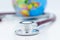 Stethoscope and world map. Image use for health medical care of people concept