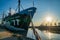 Steve Irwin Sea Shepherd ship docked with square rigged James Craig moored behind