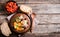 Stew soup and pepper salad