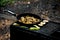 Stew vegetables meat pan coals brazier grill