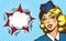 Stewardess airplane travel tourism pop art retro style.