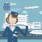 Stewardess on the Background of Airport and Aircraft