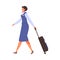 Stewardess going with luggage flat style, vector illustration