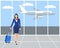 Stewardess Holding Suitcase. flying attendants ,air hostess , Vector illustration.Profession: stewardess.