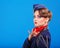 Stewardess posing with face art. Portrait