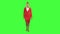 Stewardess steps forward and looks in front of her. Green screen