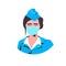 Stewardess in uniform wearing face mask to prevent coronavirus pandemic covid-19 quarantine concept